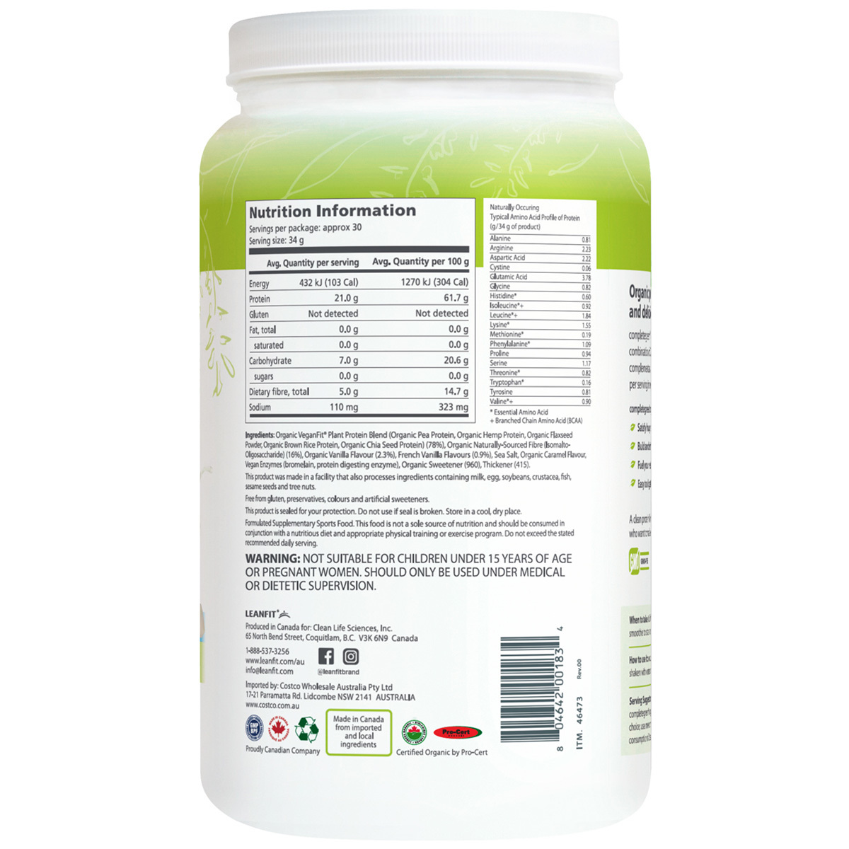 LeanFit Naturals Completegreen Organic Vanilla Protein 1.02kg