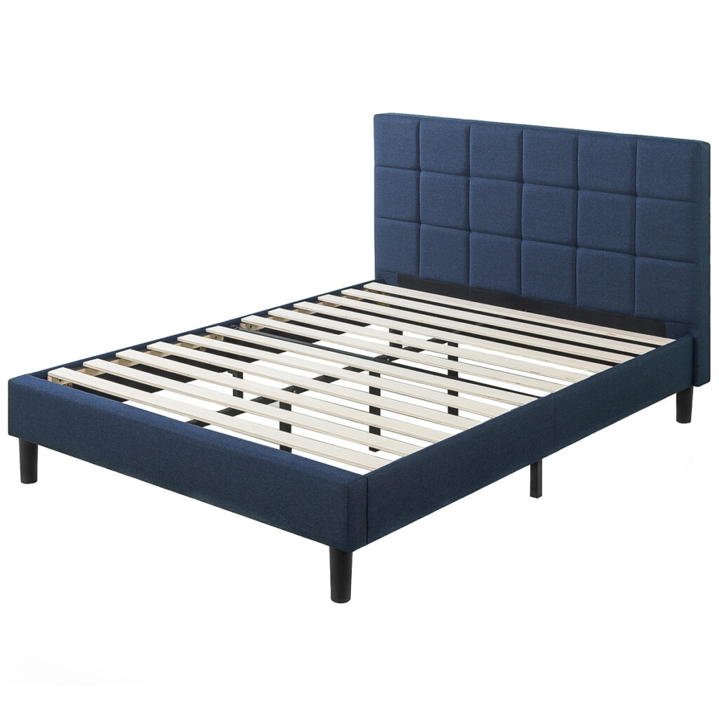 Blackstone Upholstered Square Stitched Platform Double Bed Navy Double