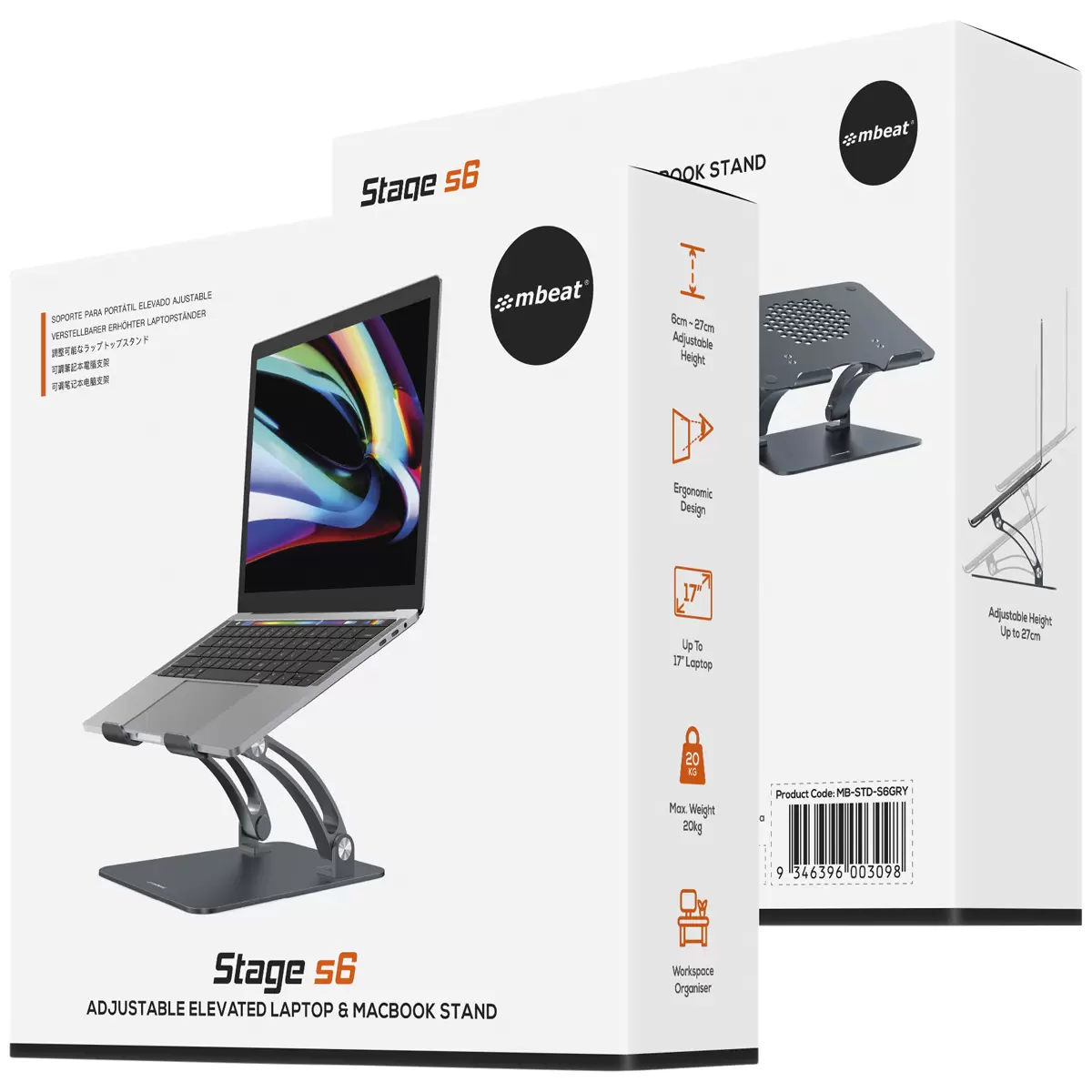 mbeat Stage S6 Adjustable Elevated Laptop and MacBook Stand MB-STD-S6GRY