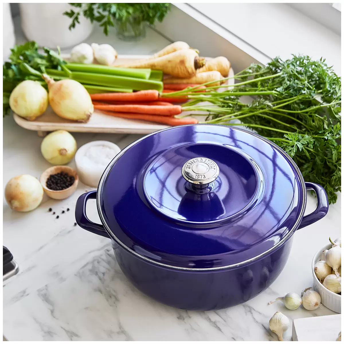 Merton & Storck Enameled Iron Dutch Oven 5L Conalt Blue