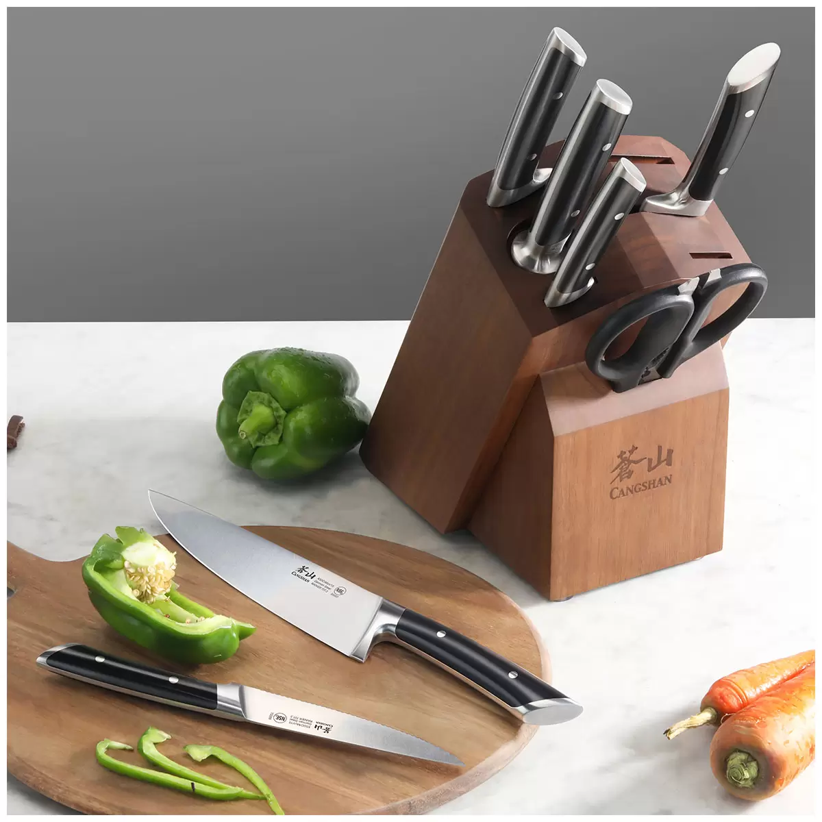 Cangshan Rainer Series Knife Block 8 Piece Set Black