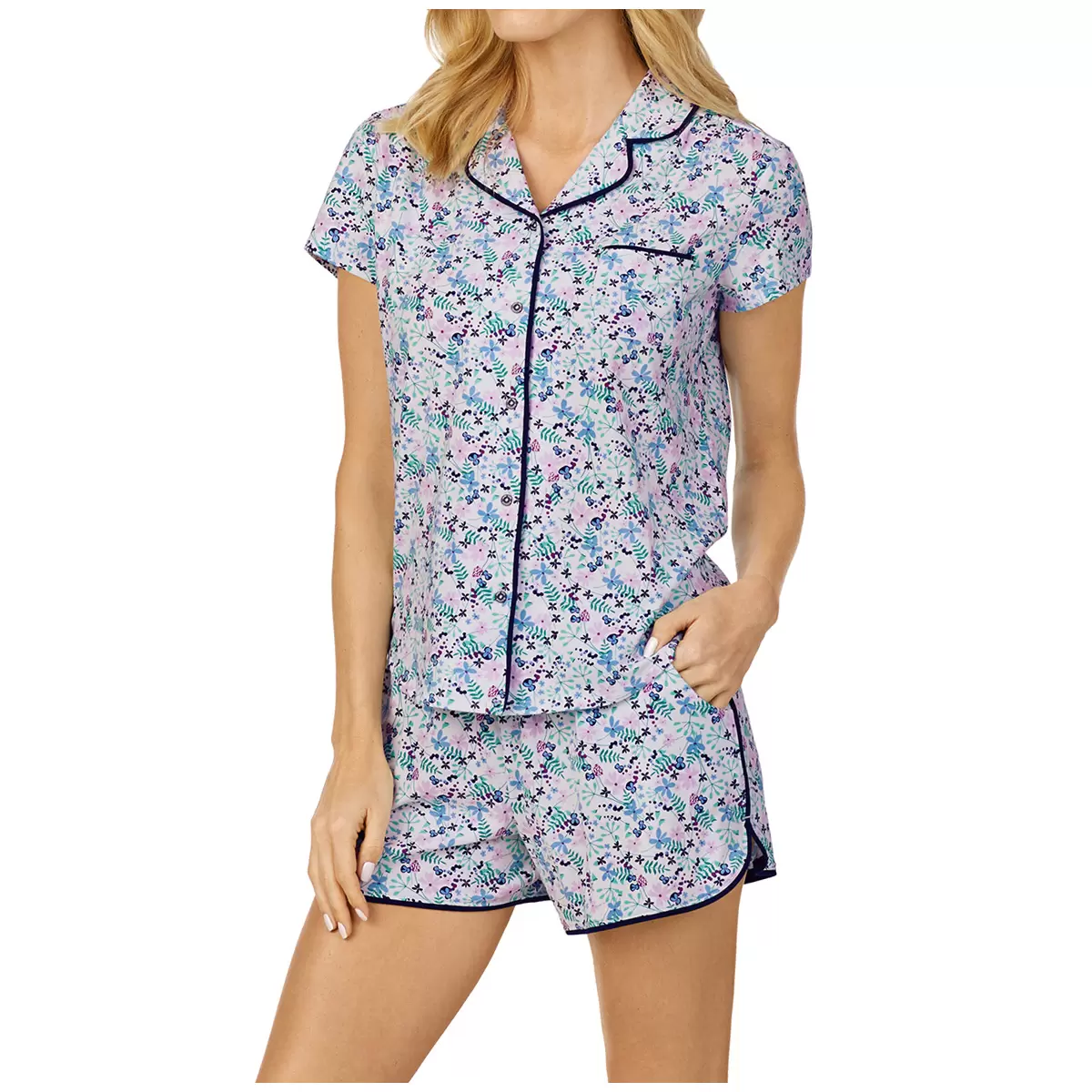 Jane & Bleecker Notch Collar Shorty PJ Set - Blue Multi