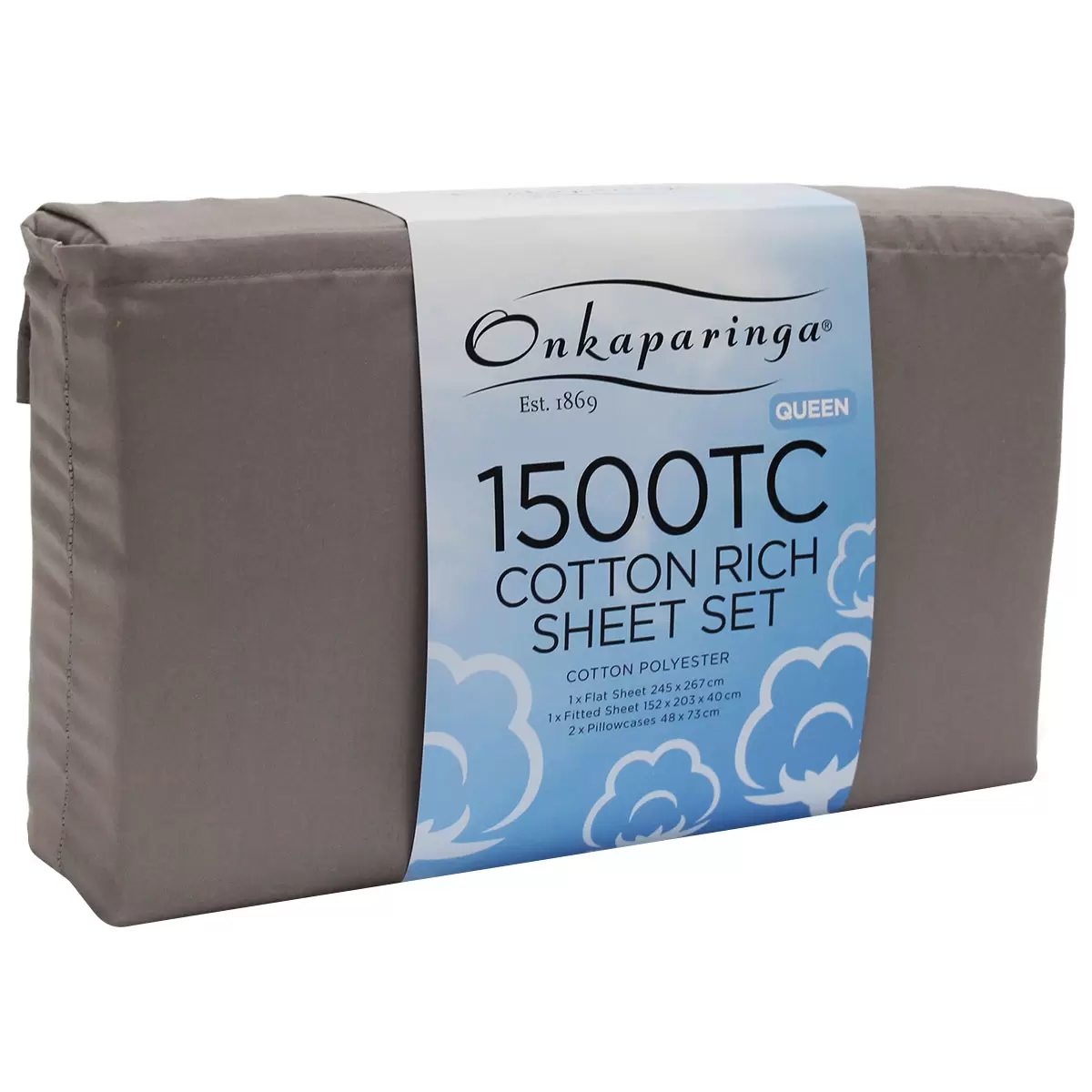 Onkaparinga Cotton Rich 1500TC Sheet Set Queen 4 Piece Grey