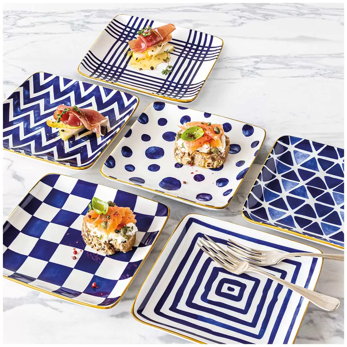 overandback Appetiser Square Plates 6 Piece Set