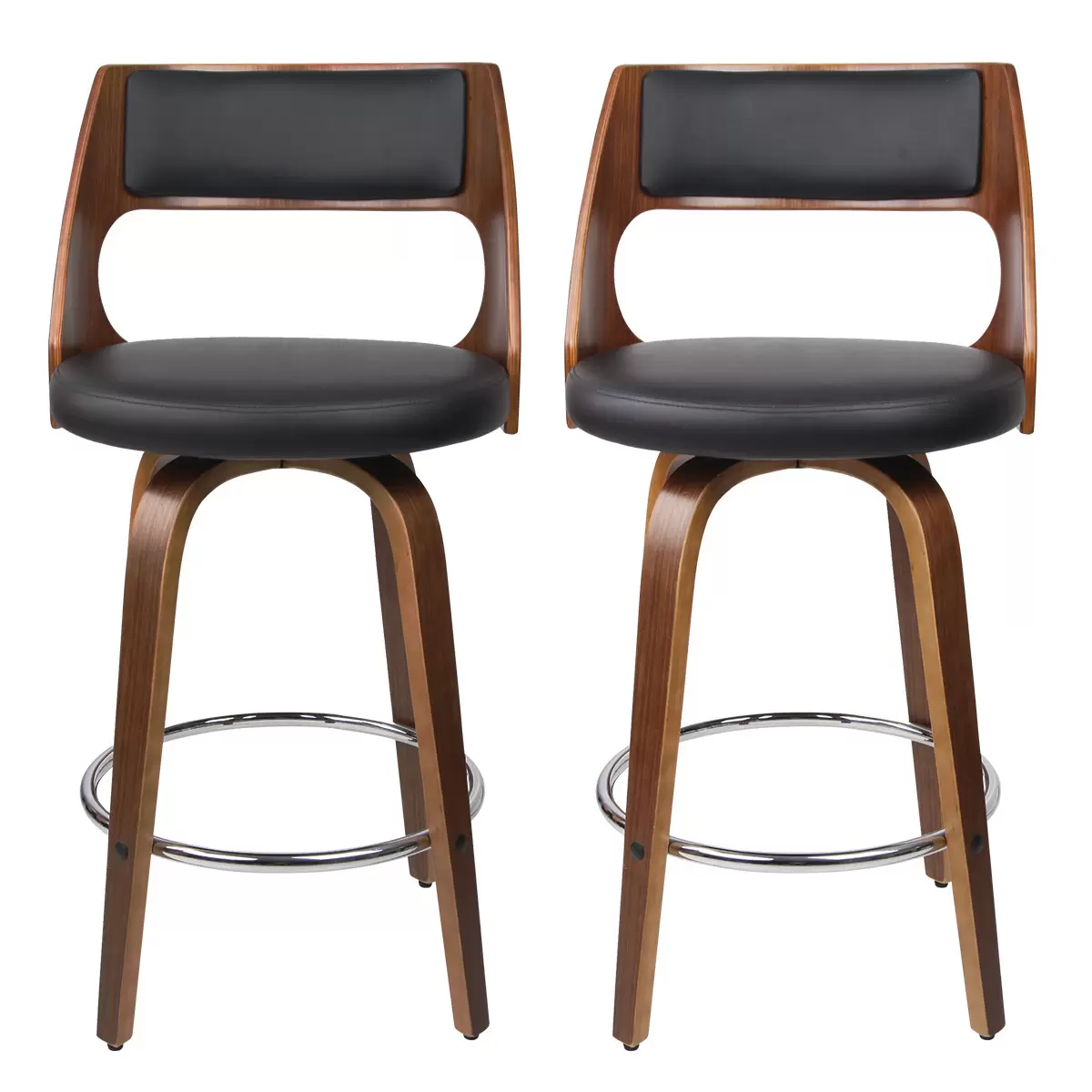 Artiss Swivel Leather Back Wooden Barstool Black 1 Pack