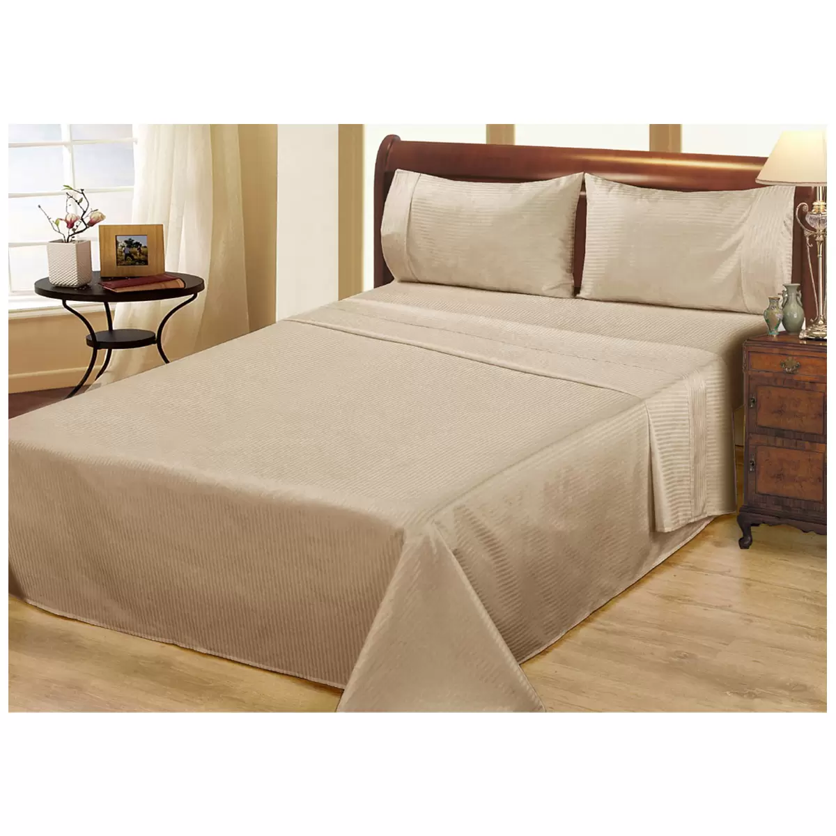 Ramesses 1000 Thread Count Pima Cotton Narrow Stripe Queen Sheet Set Linen