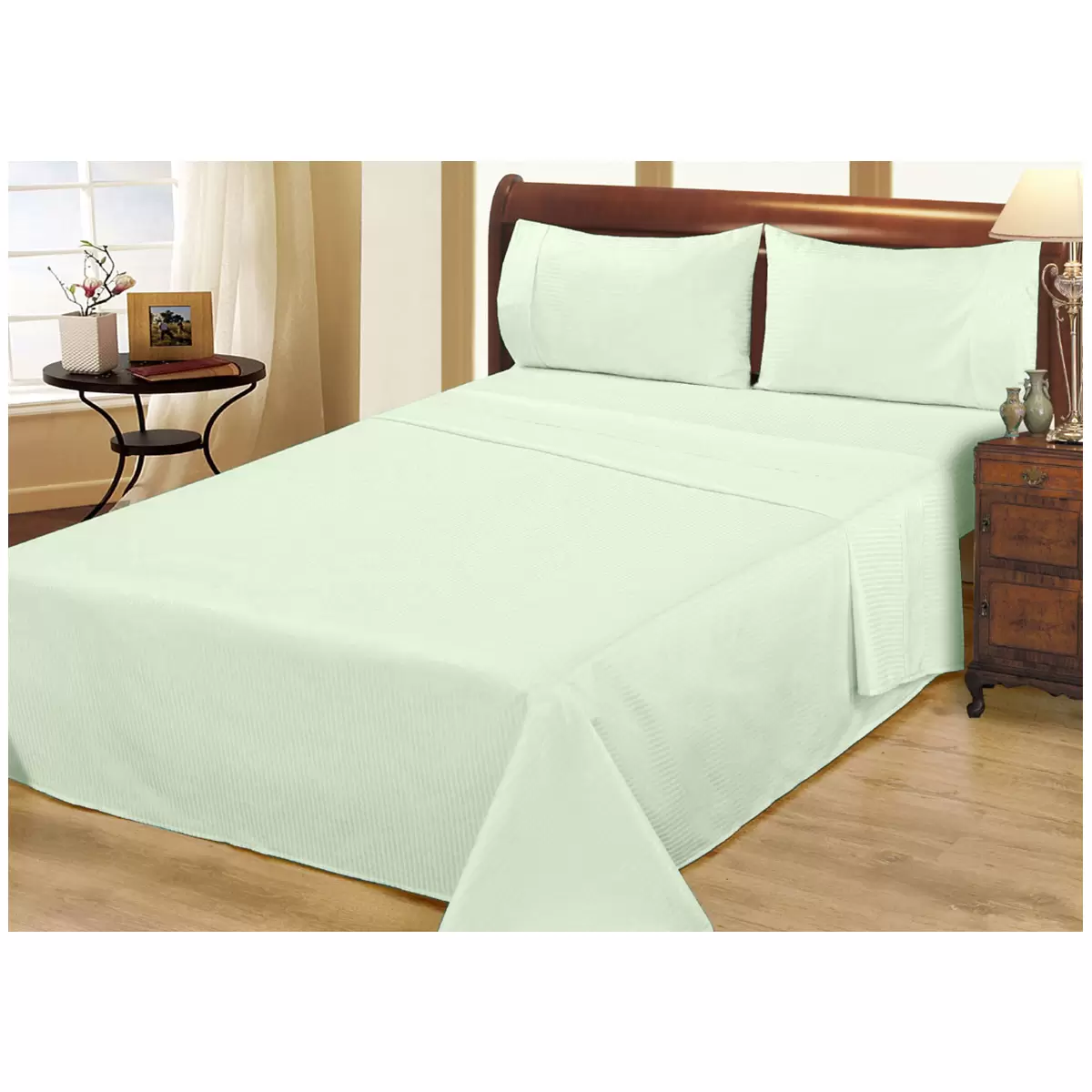 Ramesses 1000 Thread Count Pima Cotton Narrow Stripe Queen Sheet Set Melon