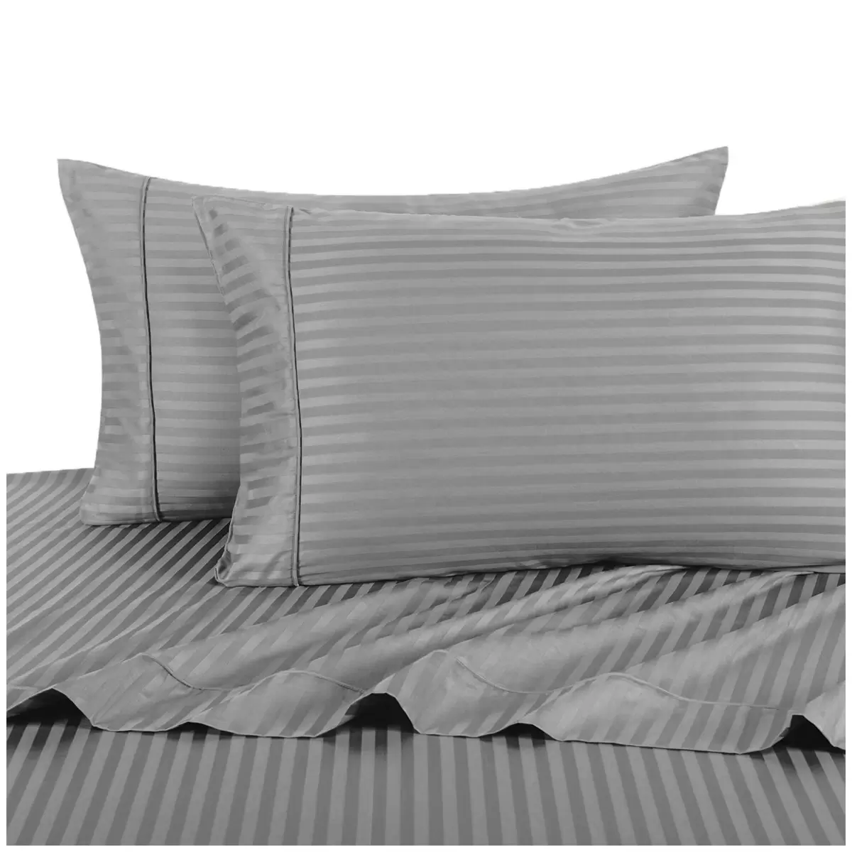 Ramesses 1000 Thread Count Pima Cotton Narrow Stripe Queen Sheet Set Silver