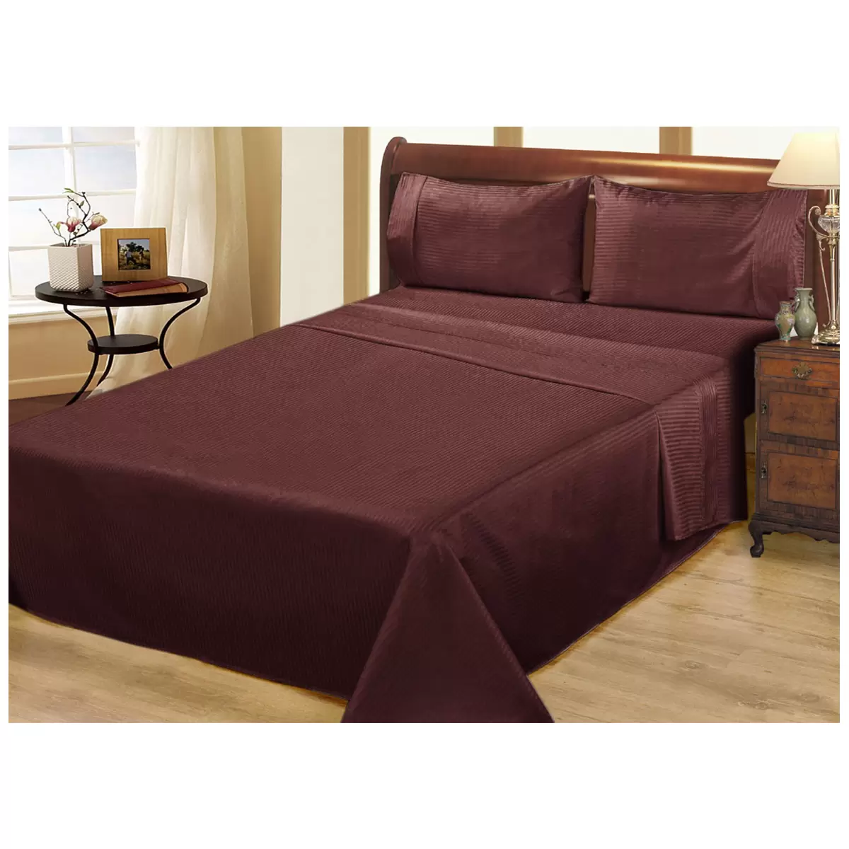 Ramesses 1000 Thread Count Pima Cotton Narrow Stripe King Sheet Set Burgundy