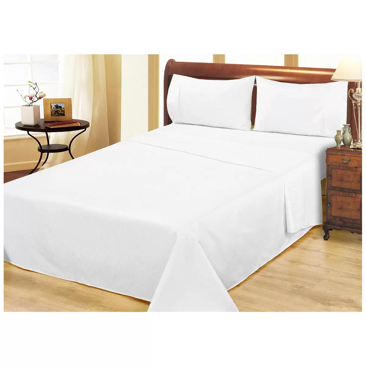 Ramesses 1000 Thread Count Pima Cotton Narrow Stripe King Sheet Set White