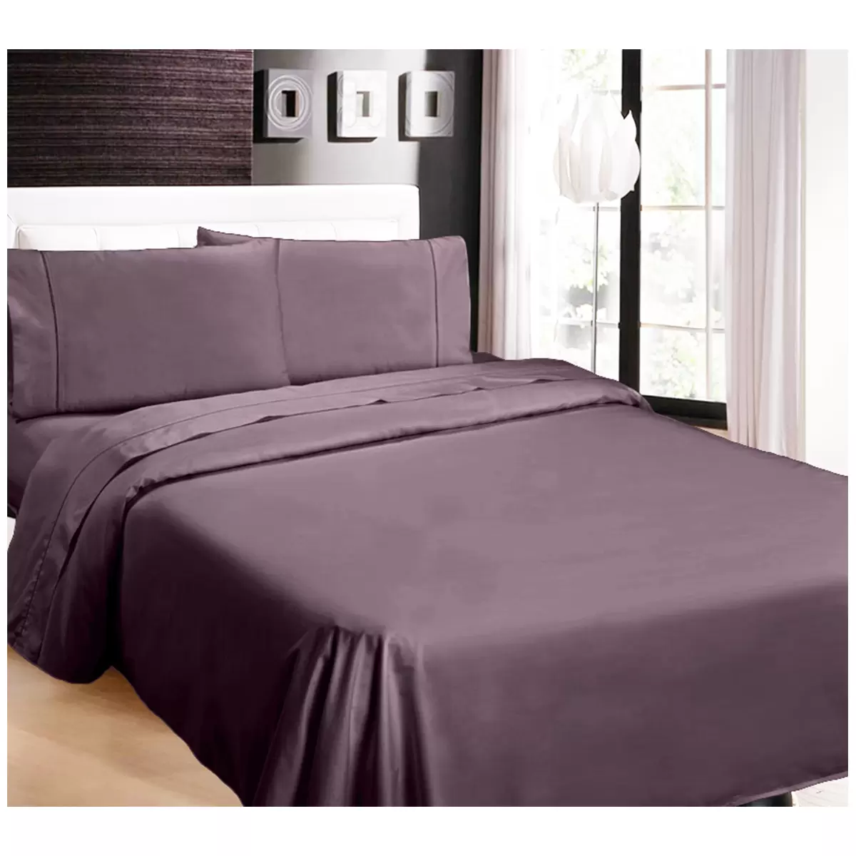 Kingtex 1100 Thread Count RAMESSES Cotton Sateen Sheet Set King - Eggplant