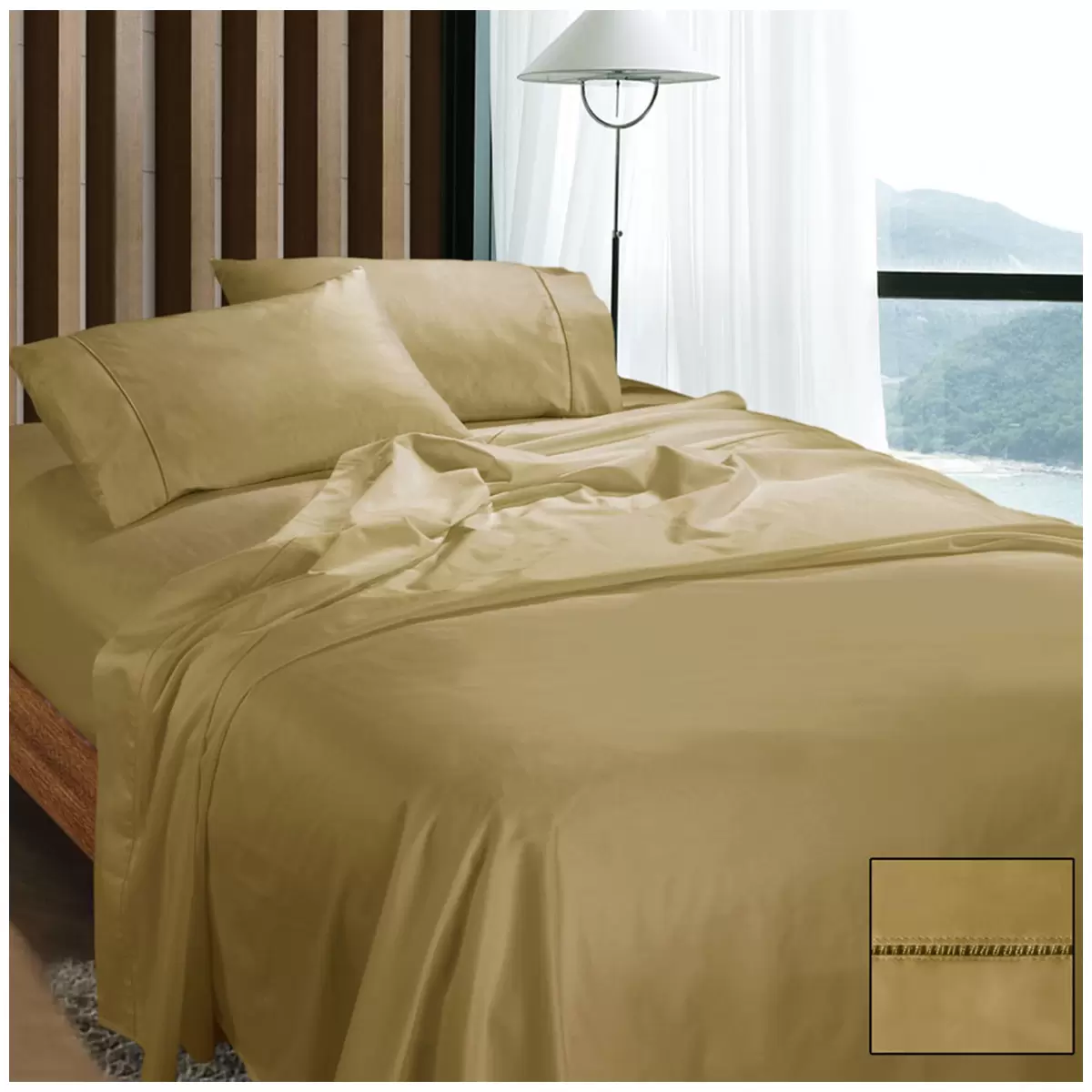 Kingtex 1100 Thread Count RAMESSES Cotton Sateen Sheet Set King - Latte