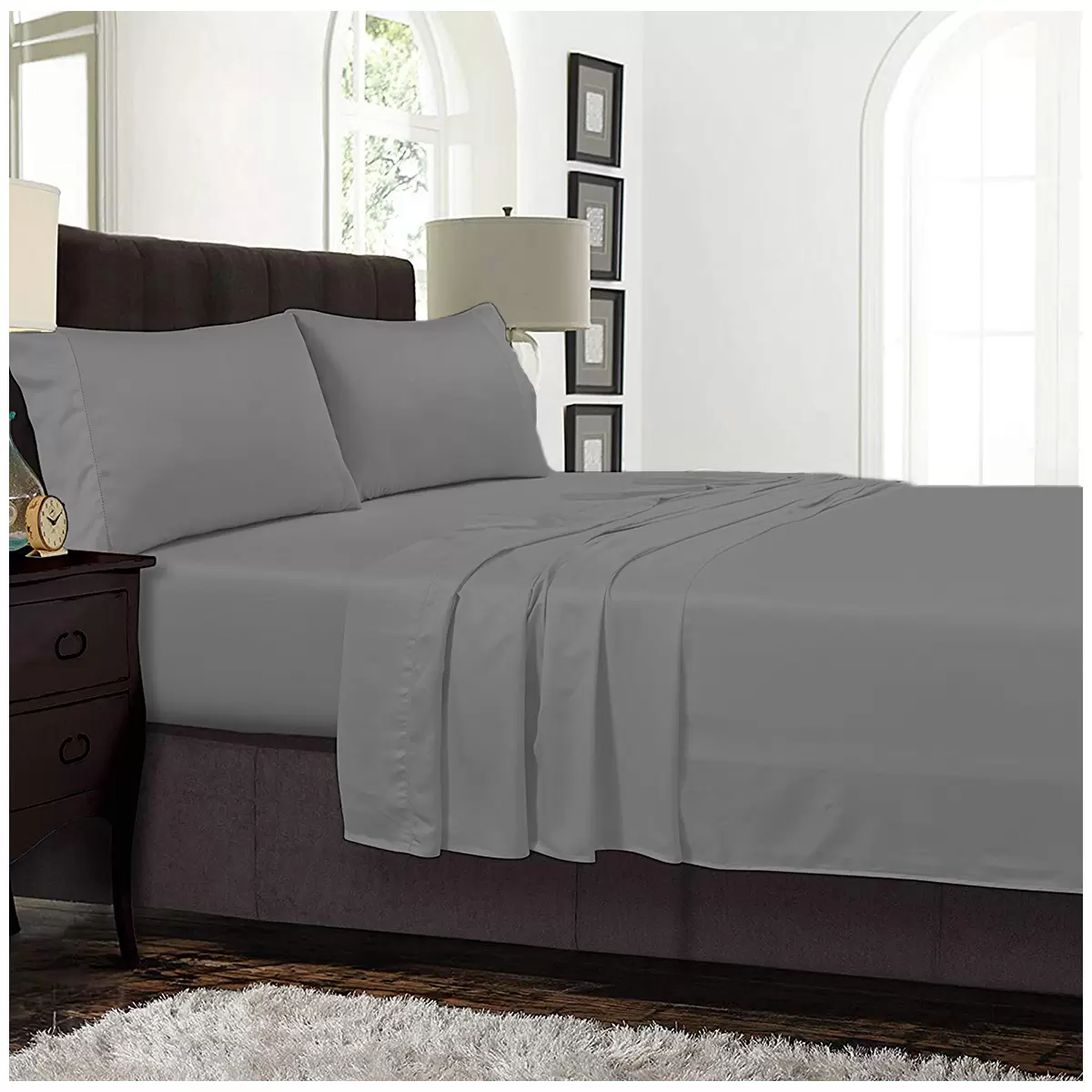 Kingtex 1200 Thread Count Silver Sheet Set Queen - Charcoal