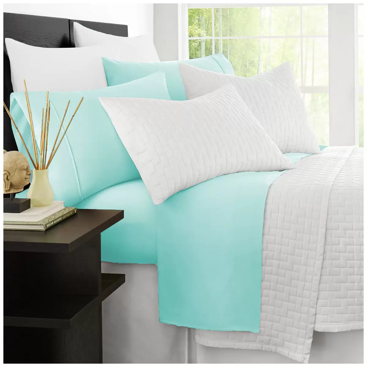 Kingtex Bamboo Cooling 2000TC Sheet Set King Single - Aqua