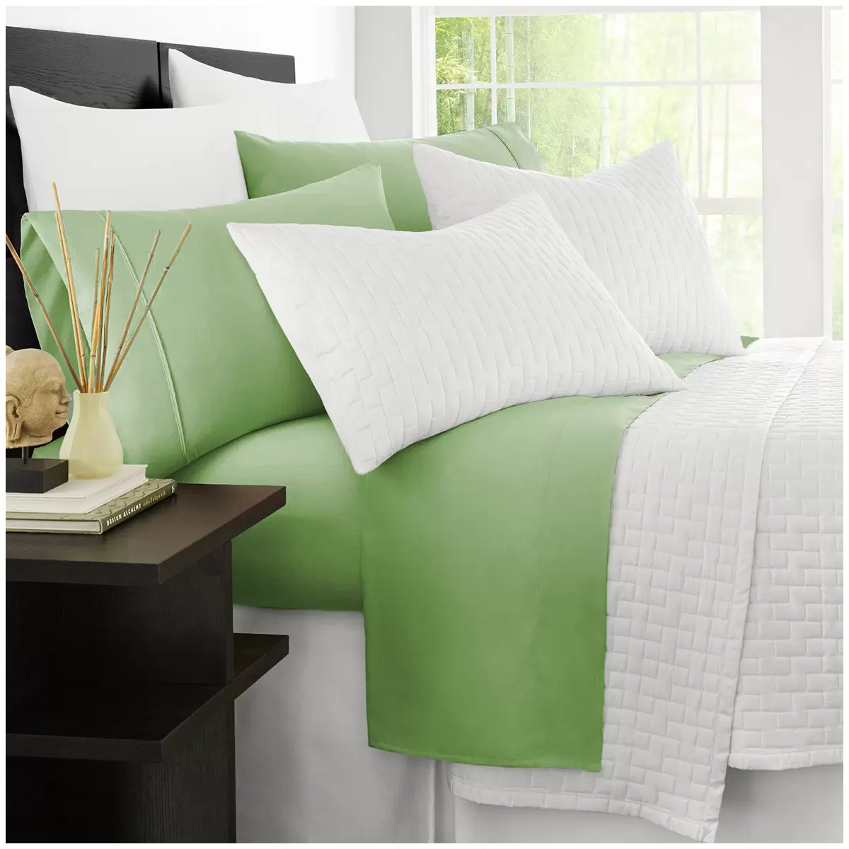 Kingtex Bamboo Cooling 2000TC Sheet Set Queen - Avocado