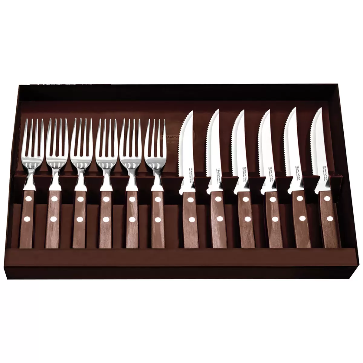 Tramontina 12 piece Polywood Jumbo Steak Knife and Fork Cutlery Set Brown