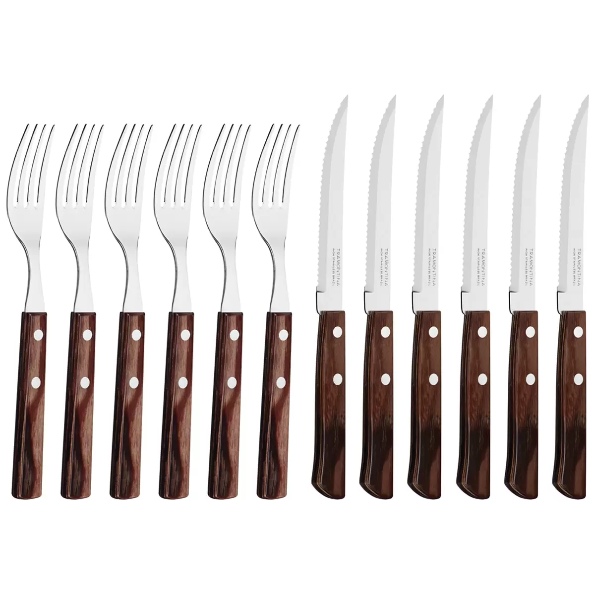 Tramontina 12 piece Polywood Jumbo Steak Knife and Fork Cutlery Set Brown