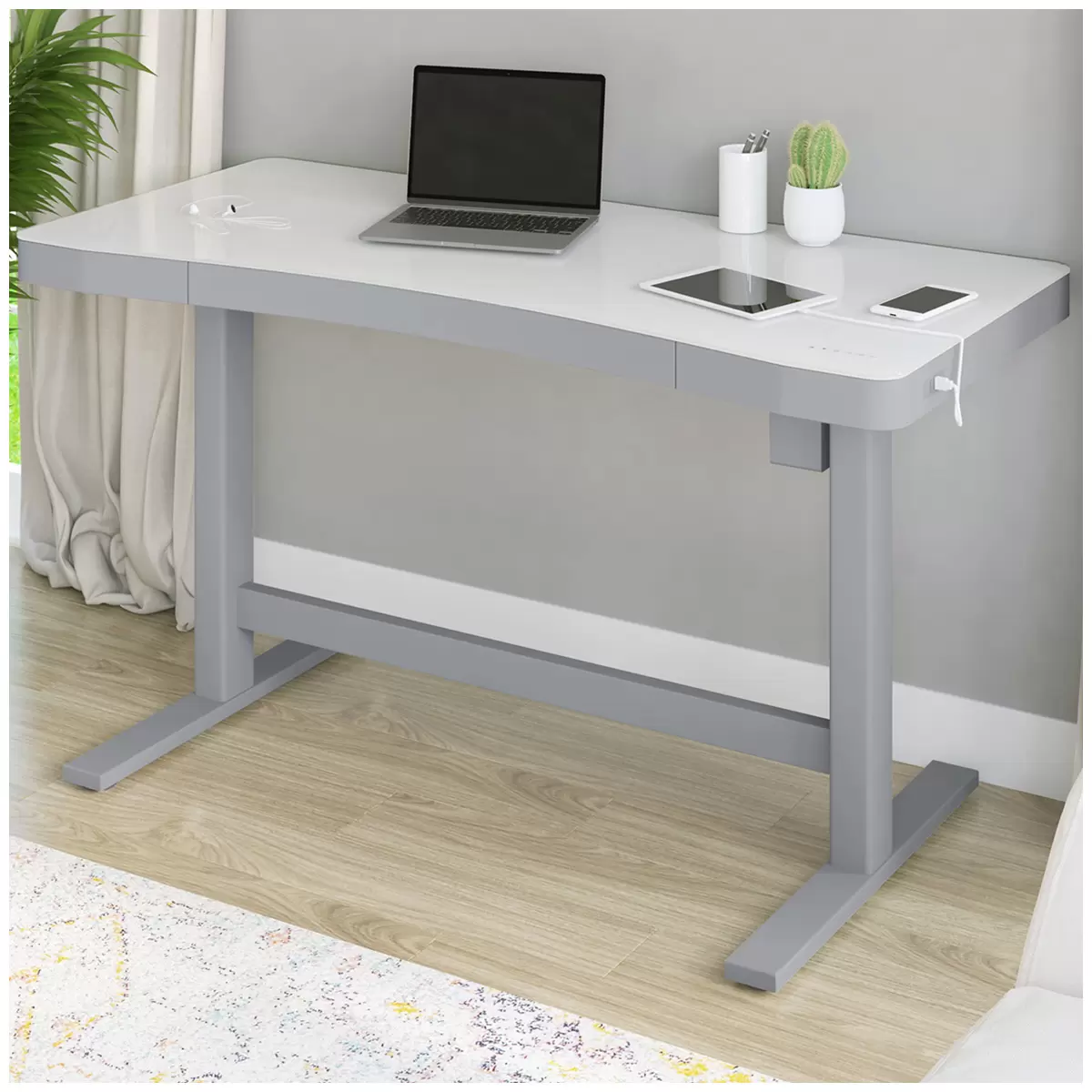 Inch Tresanti Prescott Adjustable Desk with Wireless Charger White