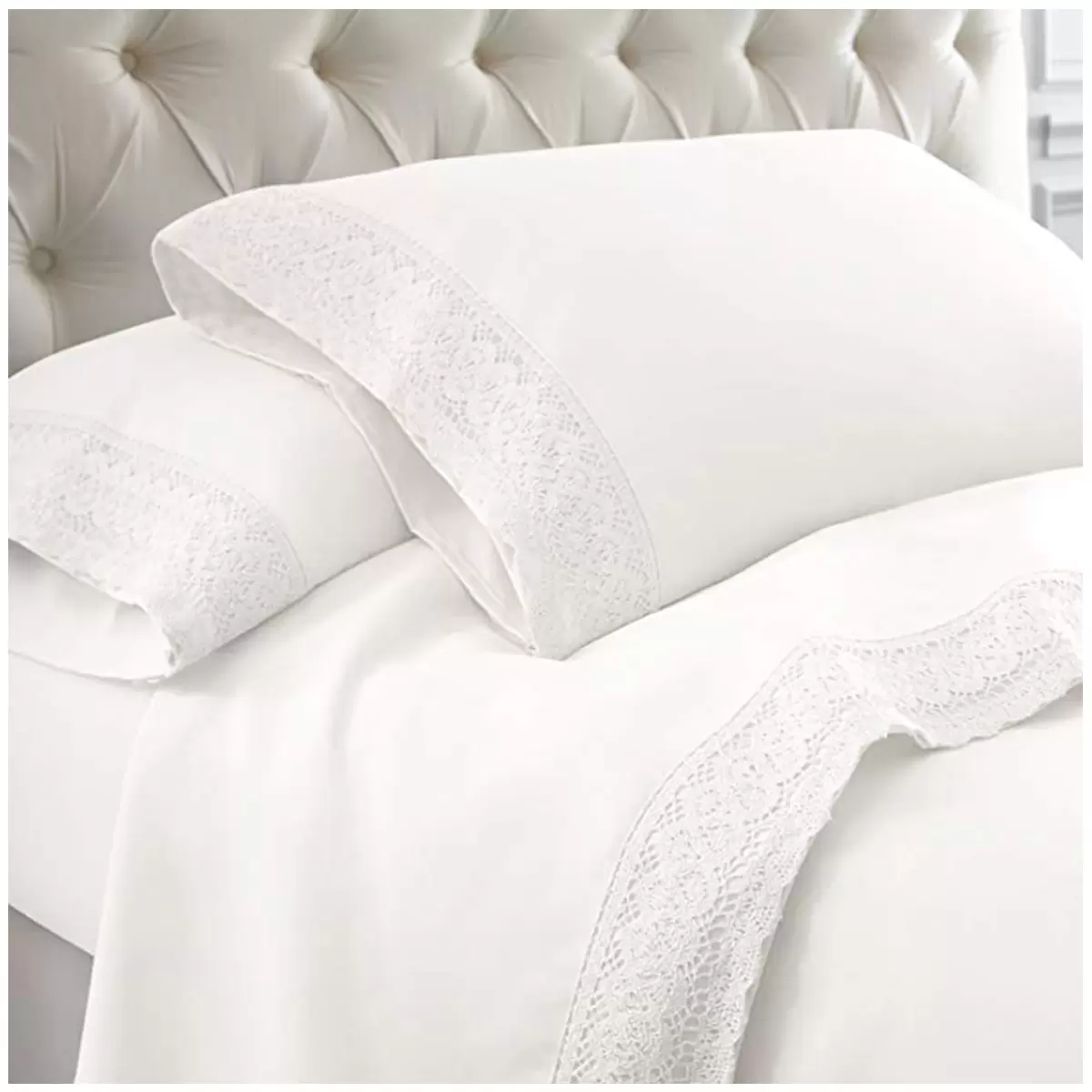 Kingtex Crochet-lace Microfibre Sheet Set 1500 Series Single - White/White