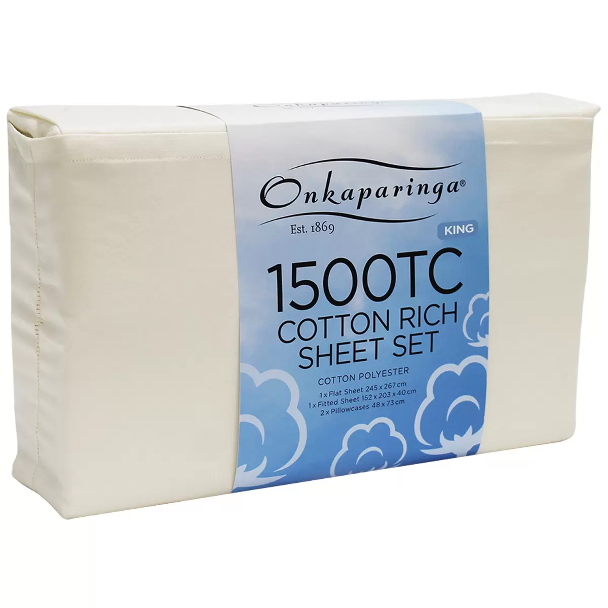 Onkaparinga Cotton Rich 1500TC Sheet Set 4 Piece King Cream