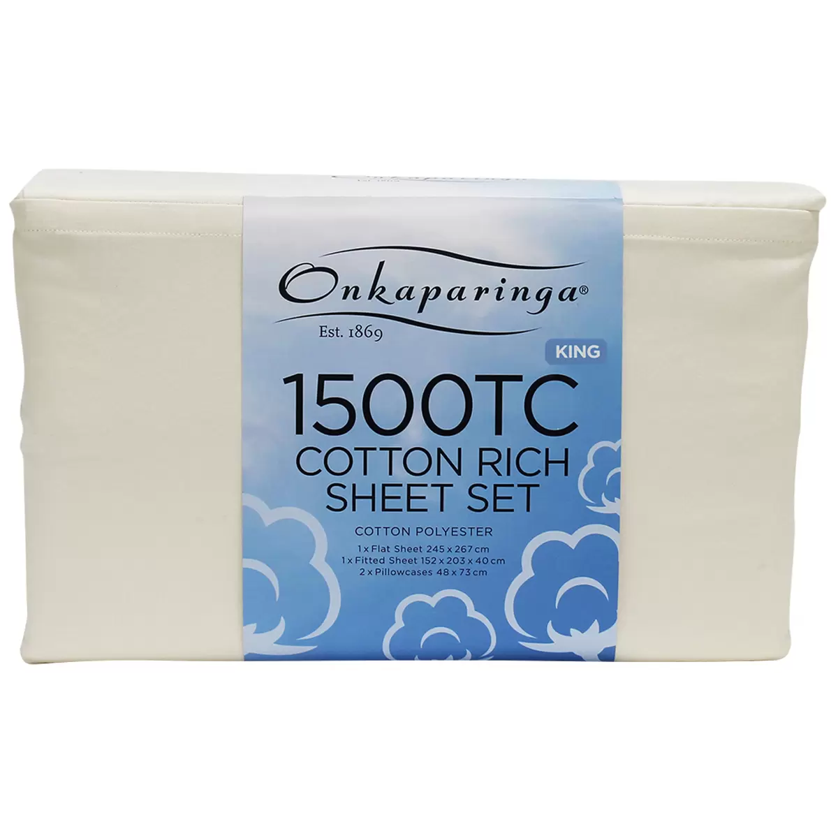 Onkaparinga Cotton Rich 1500TC Sheet Set 4 Piece King Cream