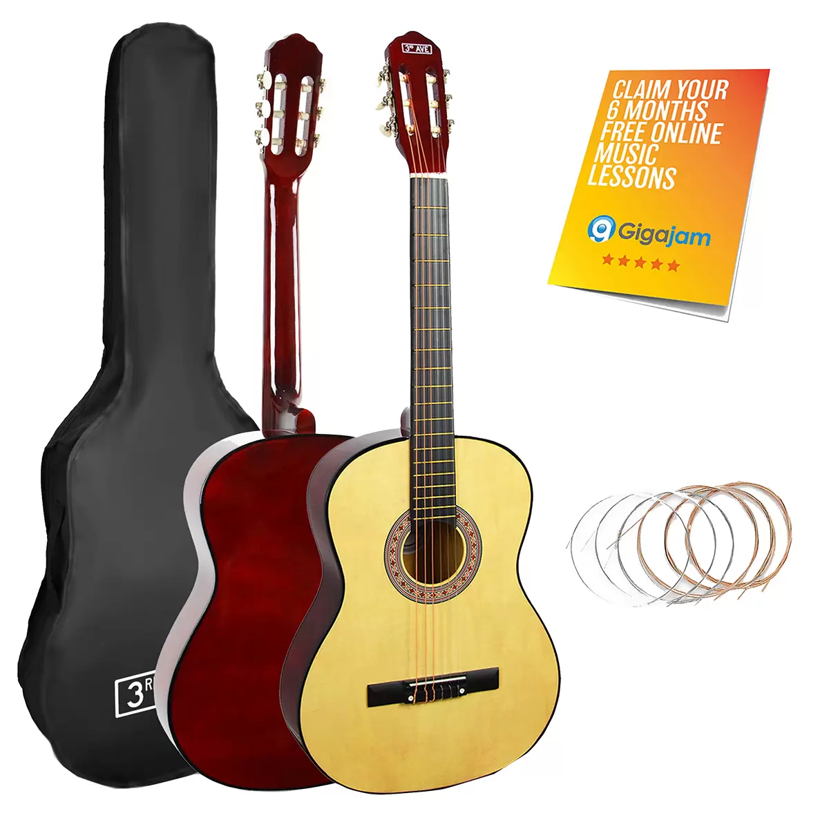 3rd Avenue Full Size Classical Guitar Pack Natural NM-STX20ANPK