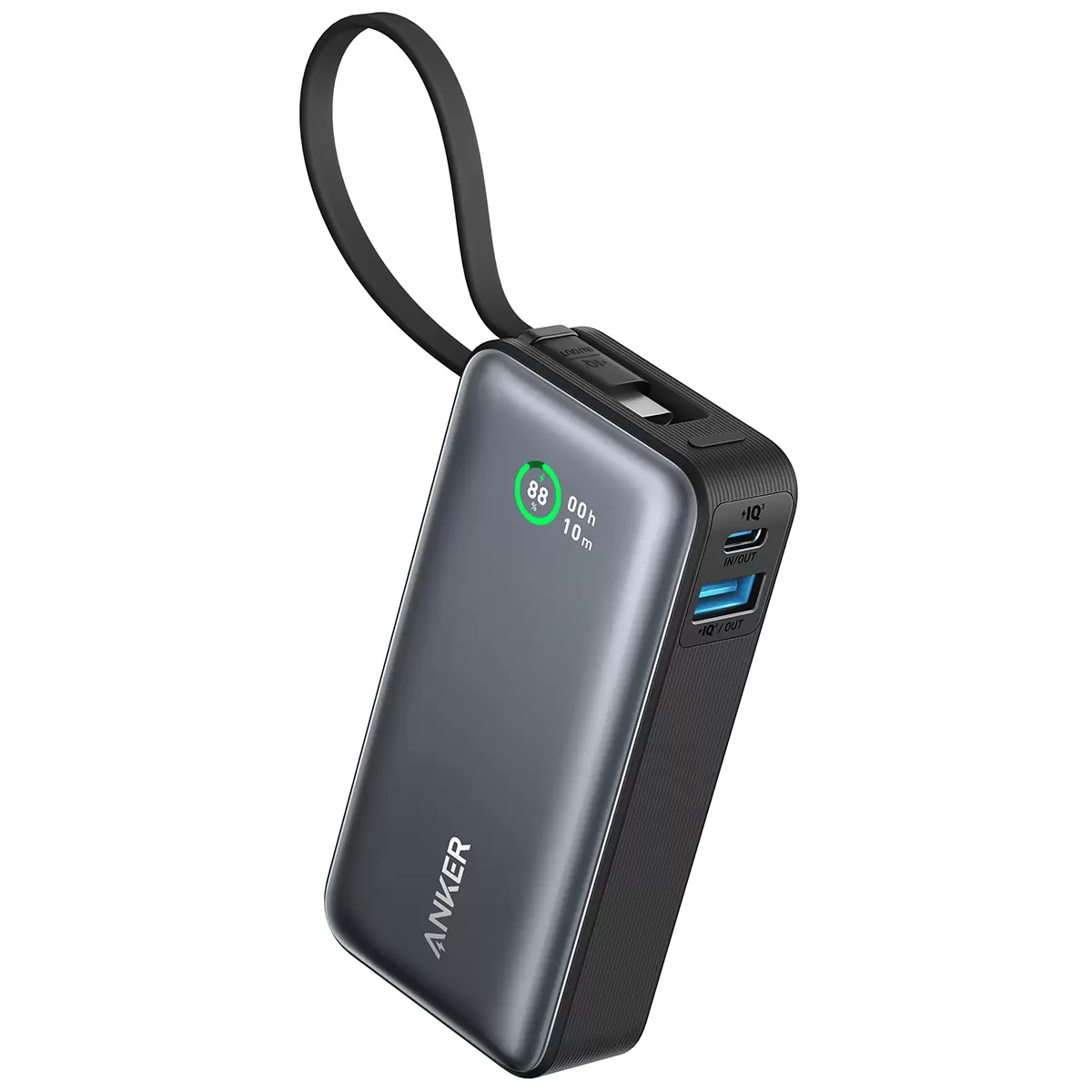 Anker Nano 10K 30W Power Bank With Built In USB-C Cable Black A1259H11">