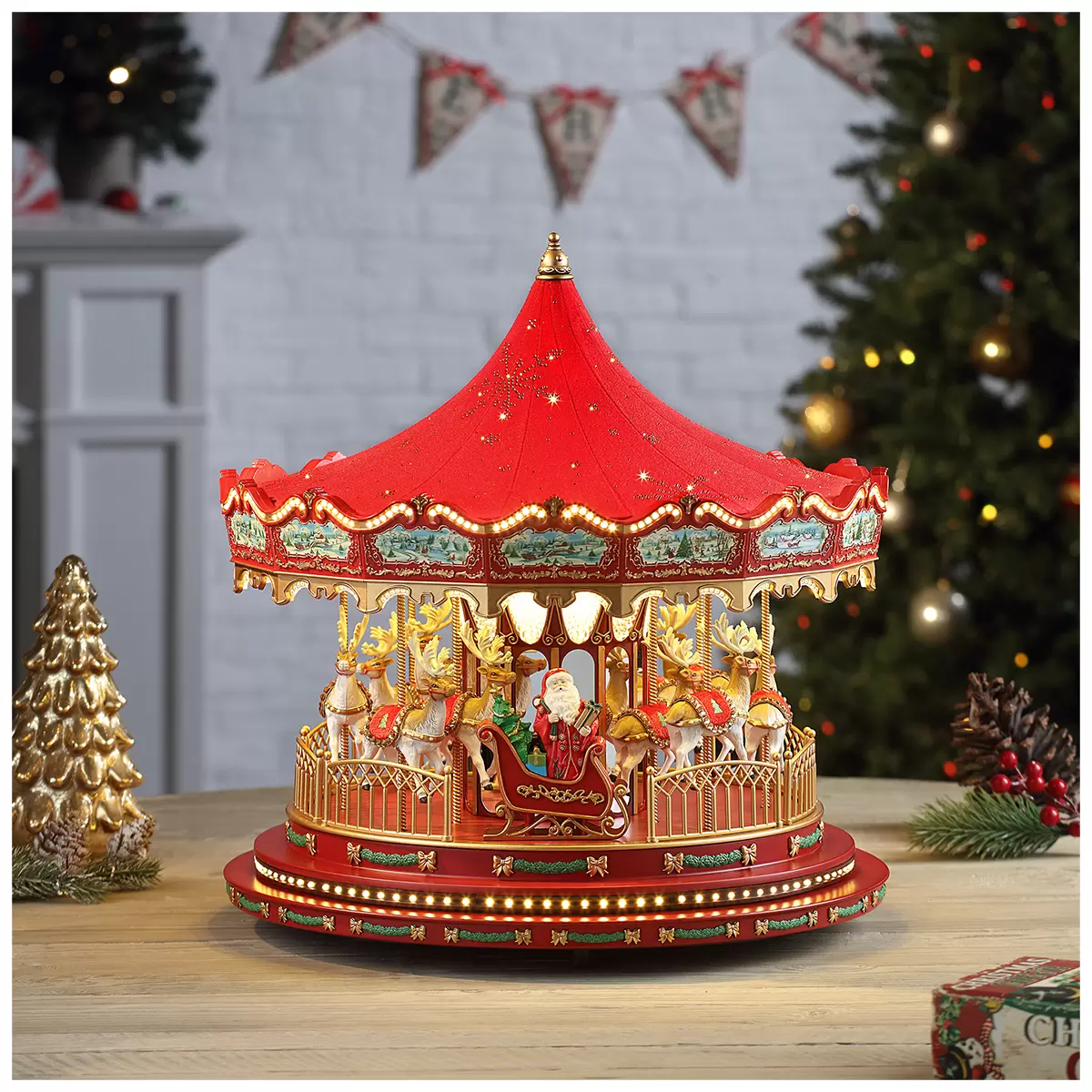 Mr Christmas Nostalgic Deluxe Glass Embellished Carousel