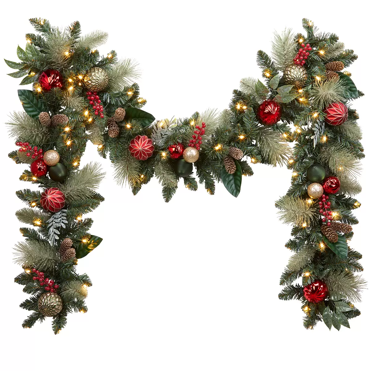 Pre-Lit Decorated Garland RedGold 2.74M