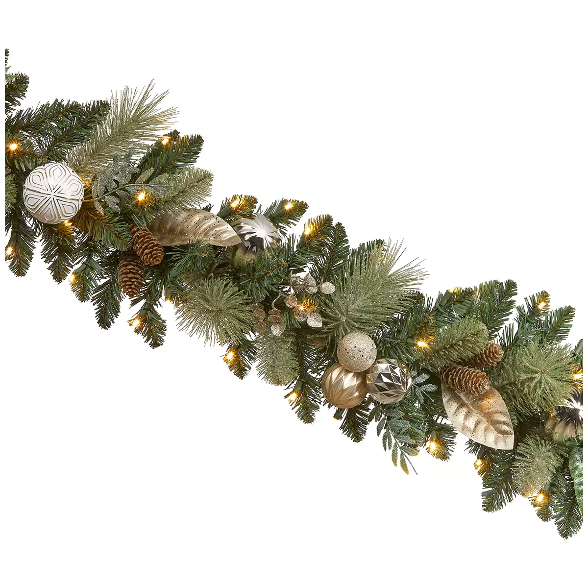 Pre-Lit Decorated Garland White Gold 2.74M