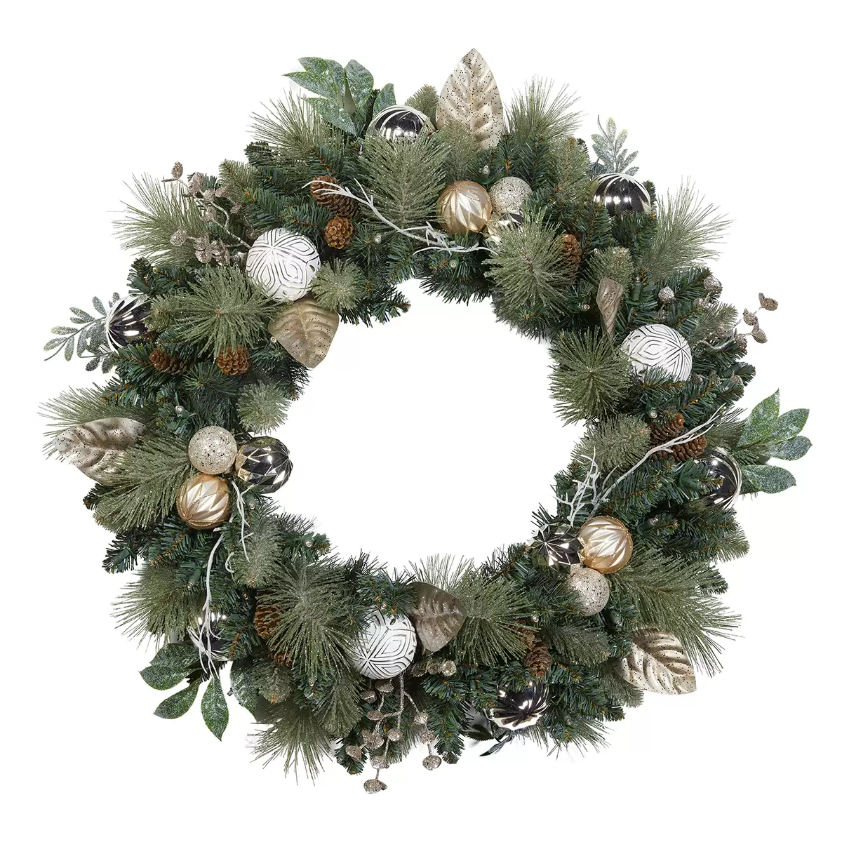 Pre-Lit Decorated Wreath White Gold 76.2 cm