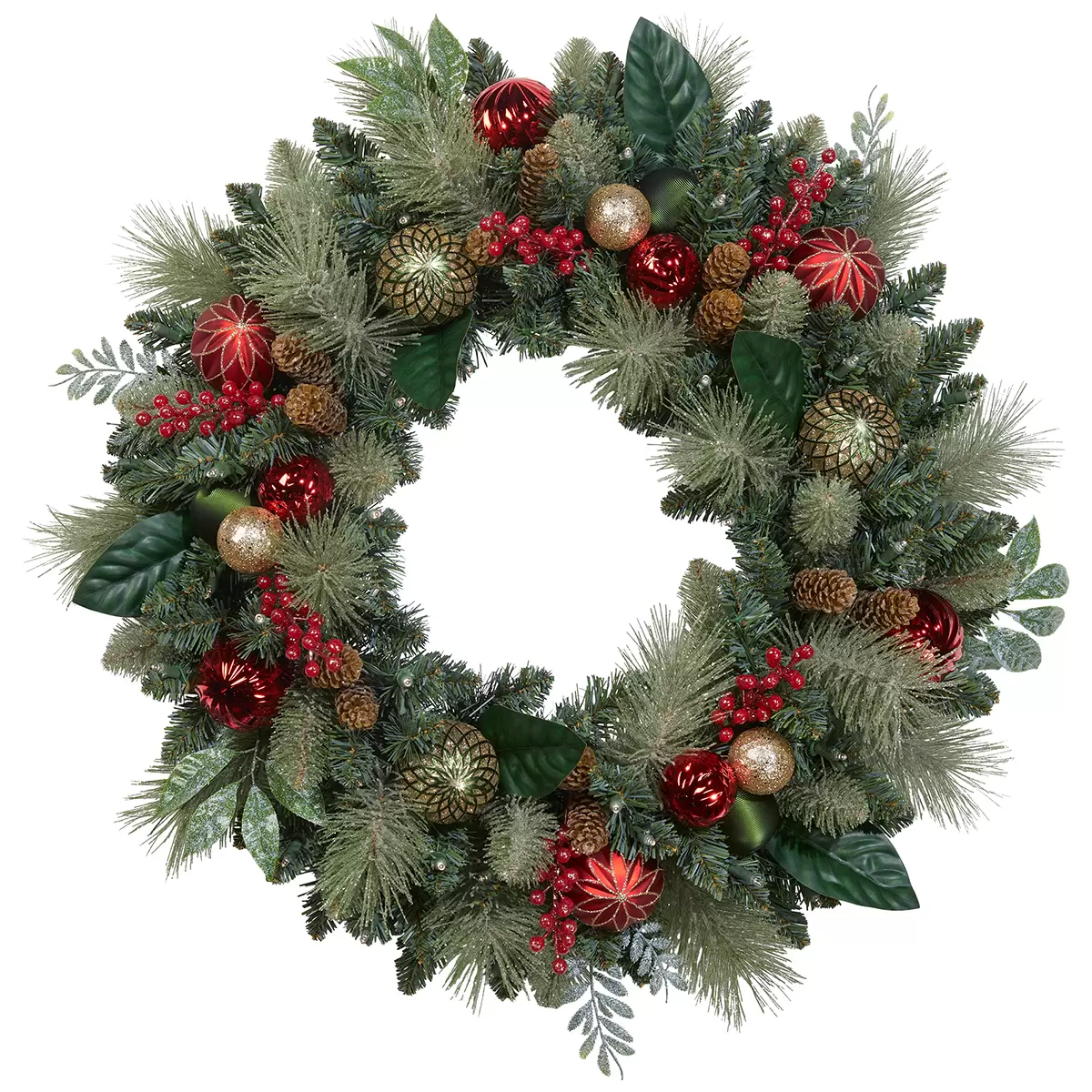 Pre-Lit Decorated Wreath Red Gold 76.2cm