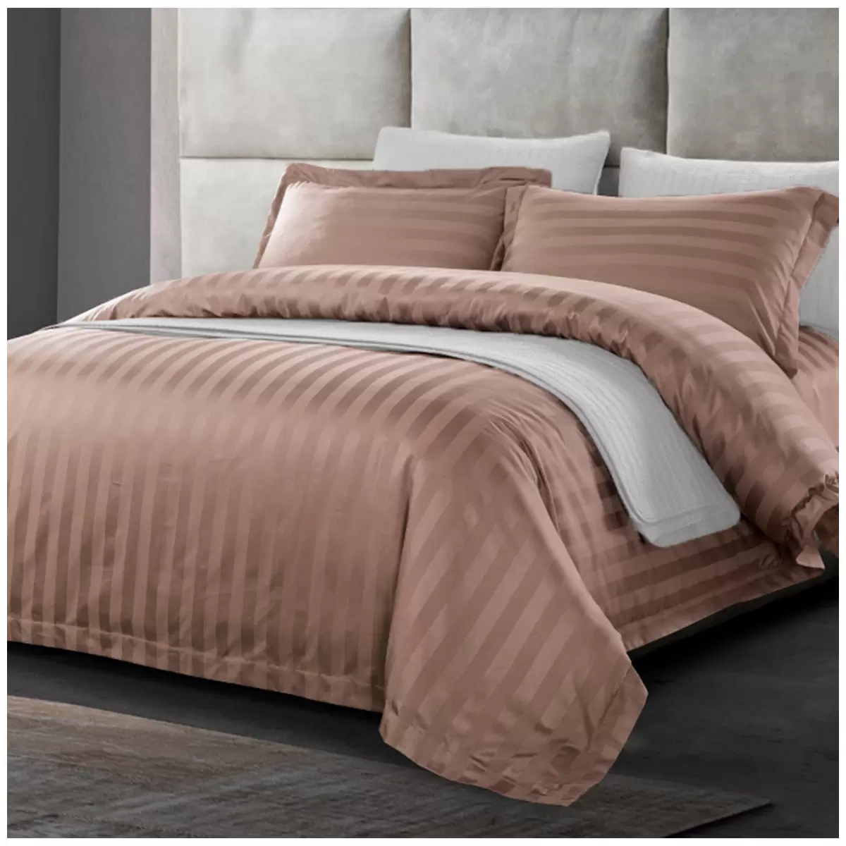 Kingtex 1200TC Egyptian Cotton Sateen Stripe Quilt Cover Set Queen - Chocolate