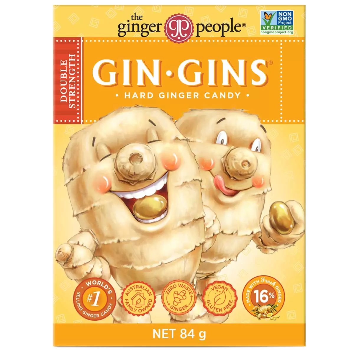 Gin Gins Double Strength Hard Ginger Candy 12 x 84g